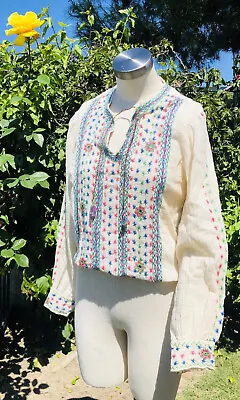 Vintage 70s Indian Top Blouse Indian Gauzy Cotton Crop Top Boho  Long Sleeve • $120.99