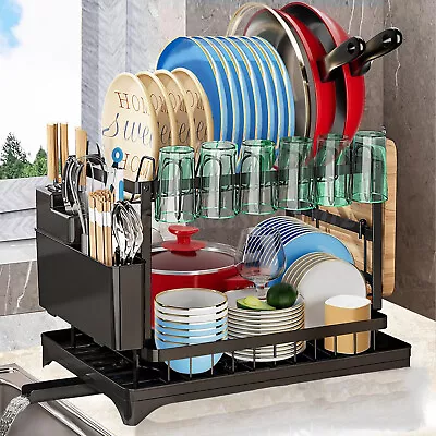 2 Tier Kitchen Over Sink Dish Drying Rack With Cutlery Holder Drainer Organizer • $34.59