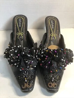 $18 • Buy Womens John Fashion Black Sequined Embellished Slip On Rubber Heel Shoes Size 11