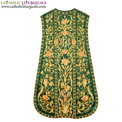 GREEN Spanish Fiddleback Vestment & Mass Set With Vintage Embroidery DESIGN NEW • $599.99