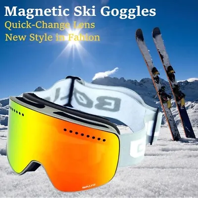 $13.85 • Buy BoLLfo Ski Goggles Unisex Magnetic Double Layer Polarized Lens Anti-fog UV400