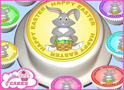 Pre-cut Easter Bunny Gold 7.5 Inch Round Edible Cake Topper Decoration 93 • £4.09