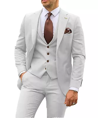 Mens 3 Piece Suit Groom Wedding Party Tuxedos Suits Blazer Vest Pant 42r 44r 46r • $79.96