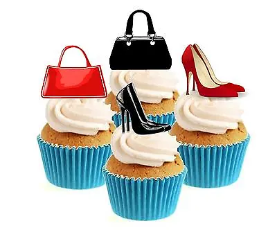 Novelty Shoes & Handbags Mix 12 Edible Stand Up Wafer Paper Cake Toppers Party • £3.29