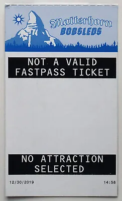 Mint Disneyland “No Attraction Selected” Fastpass For Matterhorn Bobsleds Rare • $12.99