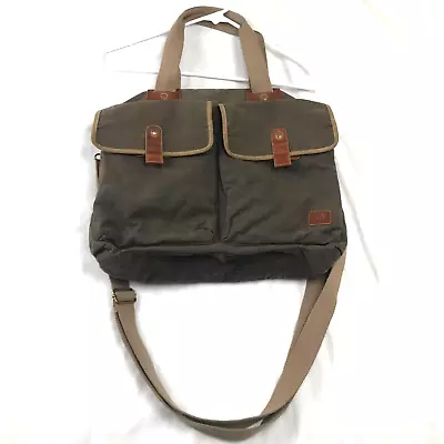 Marc New York Andrew Marc Canvas & Leather Crossbody Commuter Laptop Bag Brown • $34.99