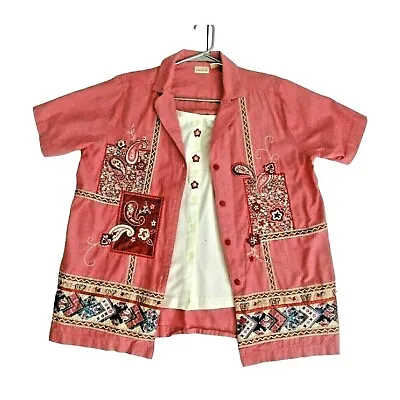 Vintage 1980's Bobbie Brooks Paisley Patchwork Blouse Top Size 14W/16W Red • $11.50
