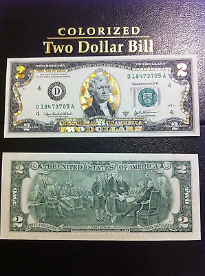 2$-22 K Gold 2 Dollar Bill-hologram Colorized-usa Note-legal Currency Gift Money • $29