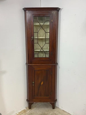 £55 • Buy Antique Edwardian Glazed Mahogany Corner Display Cabinet Shell Inlay - Delivery