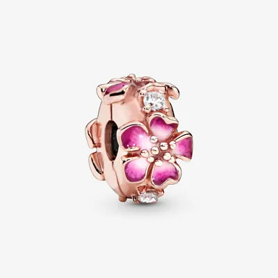 PANDORA Pink Peach Blossom Flower Rose Gold Clip Charm - 788099CZ • £22.64