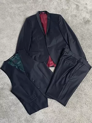 Steel & Jelly Black Wool Mix 3 Piece Suit - Jacket & Waistcoat 38R Trousers 34R • £20