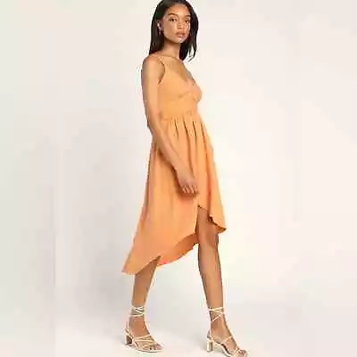 Lulu’s NWT Spellbound Summer Orange Pleated Sleeveless High-Low Dress Size M • $39