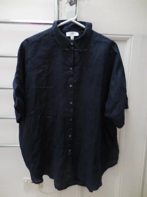 $25 • Buy Witchery Navy Blue   Linen Boxy Top Shirt Blouse Exc Cond 10 12