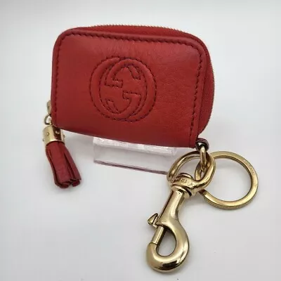 GUCCI Soho Red Mini Coin Purse Case With Key Ring Leather Key Pouch Italy Auth • $219