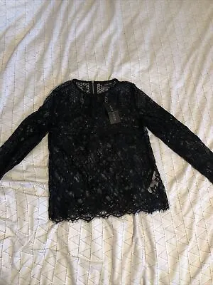 Brand New New Look Black Mesh Lace Style Zip Back Top UK 10 Party Occasion • £10