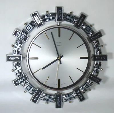 £39.99 • Buy Rare METAMEC Silver  Aztec Sunburst  Wall Clock, Battery, RETRO!