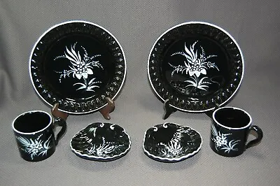 6PC Italian PV Black HP Art Pottery China Set Signed • $70