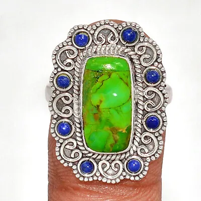 Handwork - Composite Kingman Green Mohave Turquoise 925 Silver Ring S.9 CR21755 • $20.99