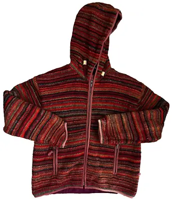 Pachamama Hand Made Wool Hoodie Sweater Handknit Sweatshirt Size M Made In Nepal • $69.99