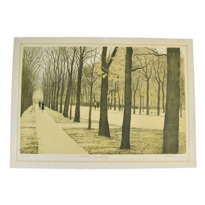 $395 • Buy Harold Altman “Allee Luxembourg” 1980 L/E Signed Lithograph Figures Among Trees
