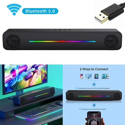 Wireless Bluetooth Sound Bar Computer Speakers USB For PC Desktop Laptop Tablet • £13.29