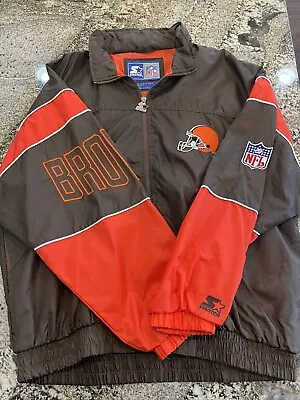 VTG Starter Pro Line Cleveland Browns NFL Jacket Windbreaker Zip Mens XL Brown • $50