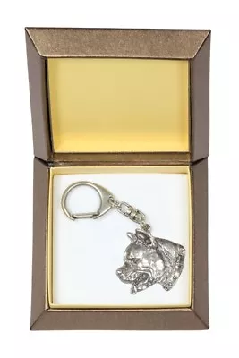 Amstaff Type 2 - Silver Plated Keyring With Image Of A Purebred Dog Art Dog AU • $33.04