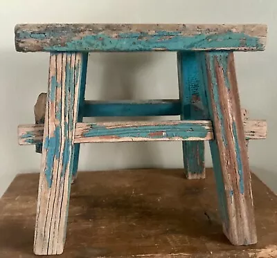 Vintage Farm House Shabby Hand Made Wooden Milking Stool ~ 11  X 11  X 7   • $90