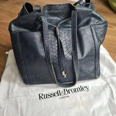 £48 • Buy Russell And Bromley Vintage Leather Shoulder Bag Handbag Navy Blue Drawstring M