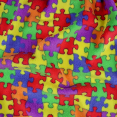 Jigsaw Puzzle Fleece Fabric Multi Colour Soft Fabric Craft Blanket FS1050 • £0.99