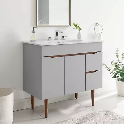 Modway Harvest 36  Mid-Century Bathroom Vanity Cabinet In Gray White • $452.54