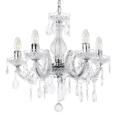 Litecraft Marie Therese Chandelier Ceiling Light Crystal Effect 5 Arm - Chrome   • £59