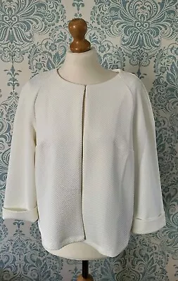 M & S Collection Ivory Boxy Waffle Jacket With 3/4 Length Sleeves Size 14 • $29.04