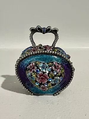 Trinket Box Made With Swarovski Crystals - Blue Crystal Flowers Handbag Shape • $28