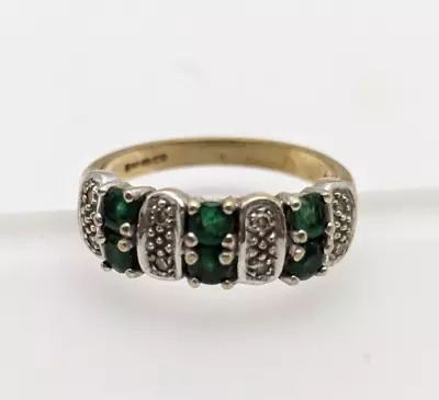 9ct Gold Ring Emerald And Diamond Ring Size: I 1/2 - 9ct Yellow Gold • £155