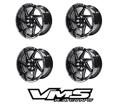 15X8 VMS RACING TYPHOON BLACK POLISHED DRAG RIMS WHEELS 4X100/4X114 ET20 - X4 • $727.95