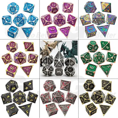 7pcs Metal Poly Dice Set Dragon D4 D6 D8 D10 D12 D20 DND RPG MTG Party Game Toy • $20.09