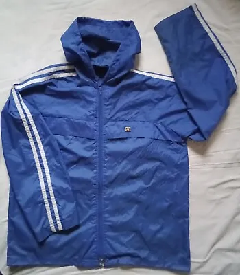 VINTAGE K 70s 80s BLUE Cagoule NYLON Anorak Coat Jacket Medium RAIN Large • £11.99