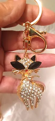 MCM CAT KEYCHAIN Crystal Sparkling  Kitty Ring Purse Bag Charm BLING GIFT RETRO • $13.98