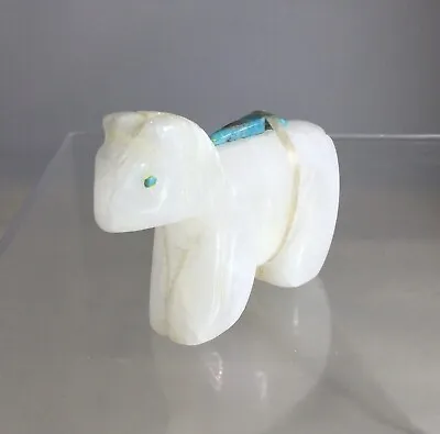 Zuni Pueblo Native American White Alabaster Horse Fetish By Marilyn C Quam  • $98