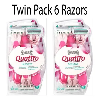 Wilkinson Sword Quattro (2 Packs) For Women Sensitive Disposable 6 Razor • £8.57