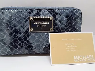 MICHAEL KORS Bedford Continental Python-Embossed Denim Leather Wallet • $9.99