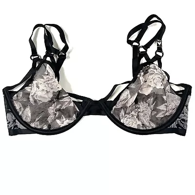 NEW Victorias Secret 36D Unlined Plunge Bra Strappy Black Mesh Sheer Floral • $32.21