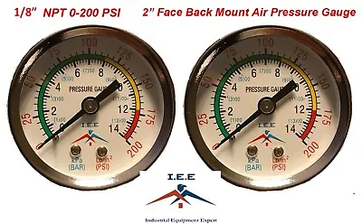 $12.89 • Buy 2 Air Compressor Pressure/Hydraulic Gauge 2  Face Back Mount 1/8  NPT 0-200 PSI