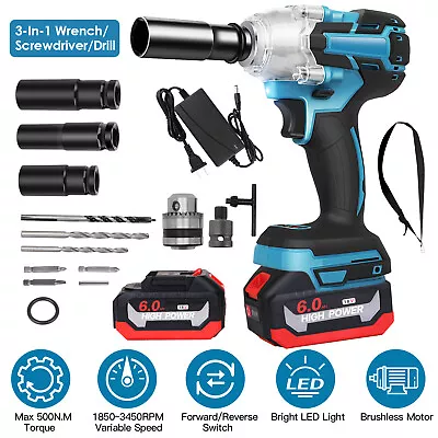 Cordless Electric Impact Wrench Gun 1/2'' High Power Driver With Battery 18V • $56.99