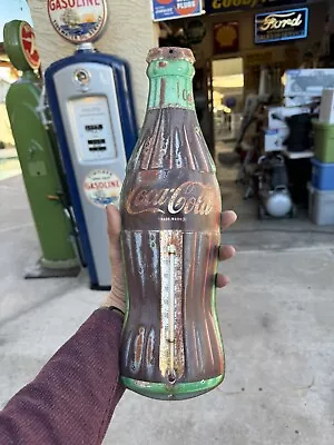 Vintage COCA COLA Old TIN Metal Coke BOTTLE Sign THERMOMETER • $125