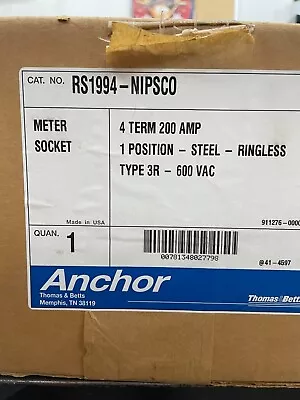 $349 • Buy Meter Socket 4 Terminal - 200 Amp- 1 Pos - Steel- Ringless- Type 3R - 600 VAC