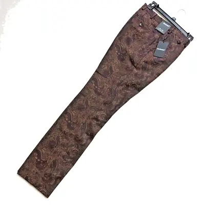 MURANO EVAN Slim Fit Flat Front Brown Paisley Botanical Pants Slacks 32 X30  NWT • $44