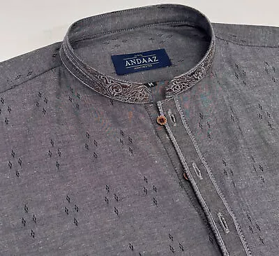 Men's Grey 5 Kurta With Placket Embroidery • £25