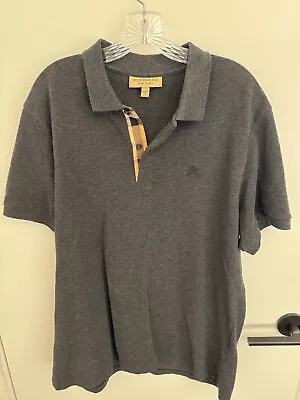 BURBERRY Polo Shirt - Mens XXL - Charcoal Grey Tartan Plaid Trim • $59.99